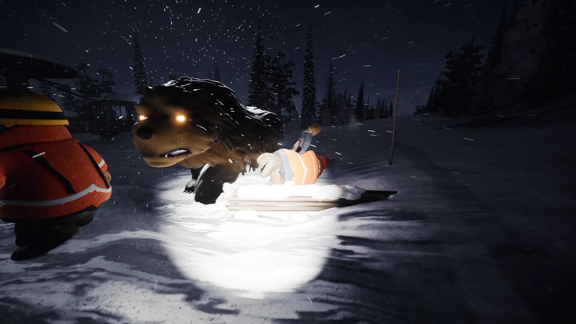 A bear lunges at a teammate left behind as bait